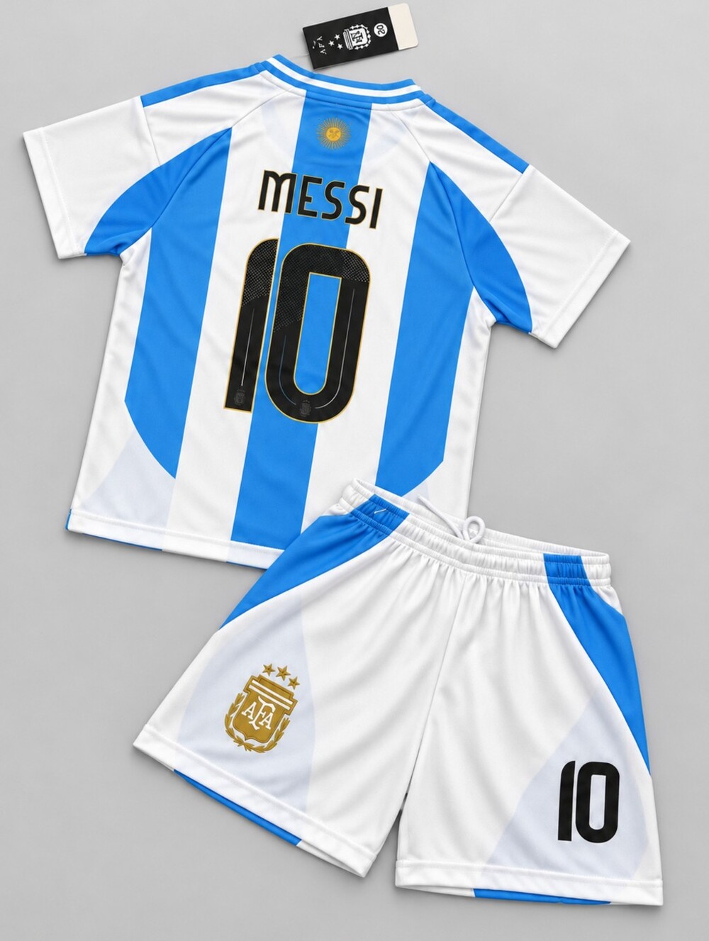 Kids Messi 10 Argentina Blue White Soccer Jersey Shorts Set Youth Boys Girls